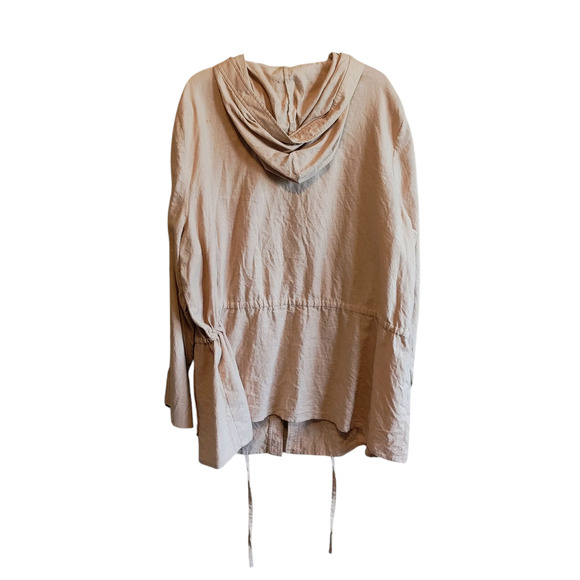 Vintage Apostrophe Beige Hooded Shirt Jacket XL Linen Blend Drawstring - Picture 8 of 8